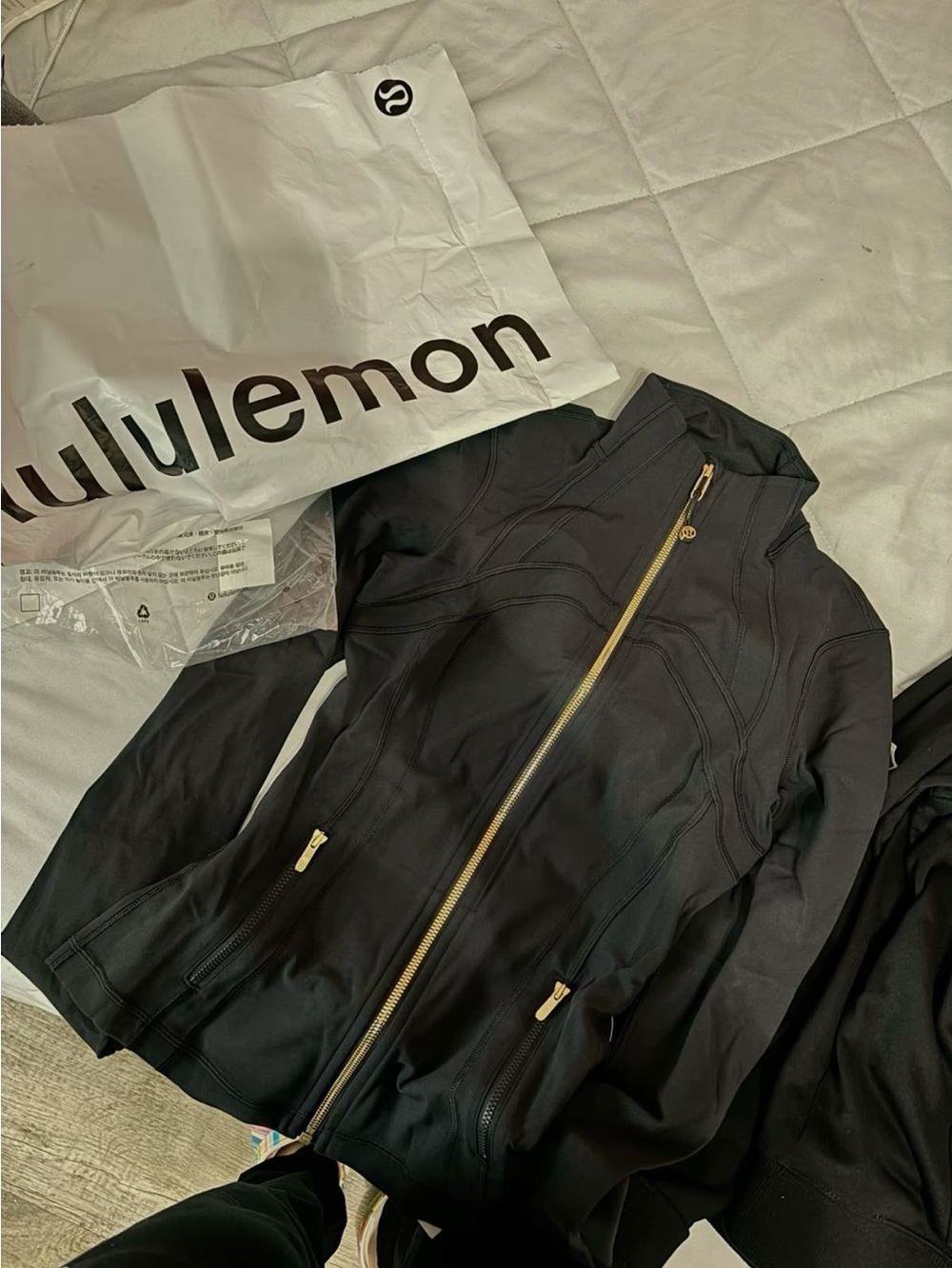 lululemon athletica Black Bomber Jacket with Gold Zippers